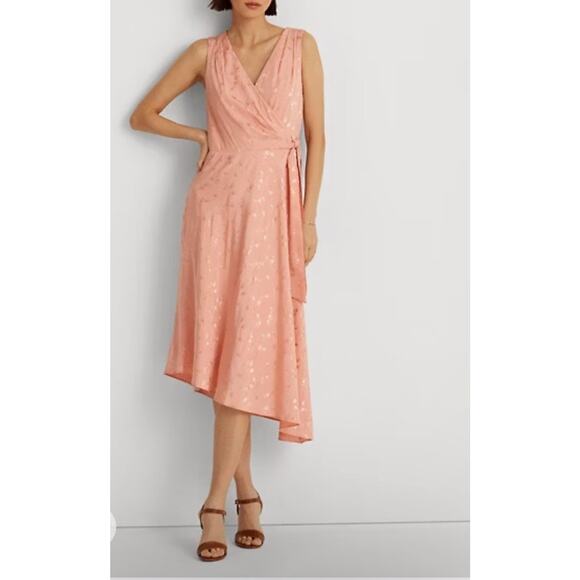 Lauren Ralph Lauren Dress Sz 4 Pink Jacquard Floral Asymmetric Hem Mother Bride - Picture 1 of 16